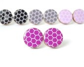 Berry Honeycomb Stud Earrings, Magenta Earrings, Hexagon, Geometric, Bridesmaids, Birthday, Mothers day, Gift under 10