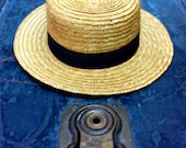 Vintage French Summer Straw Boater Hat size 7 3/8