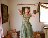 Gypsy Dress Vintage Sage Green Lace Metallic Beaded India Gypsy Dress (xs)