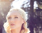 Bridal Halo Head Piece, Silver Swarovski Crystal Rhinestone Hair Comb, Bohemian Wired Beads and Sparkling Wedding Headpiece