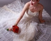 Vintage 1950s Wedding Dress - Strapless Frilled Tulle and Lace Full Skirt Cupcake Princess Wedding Gown