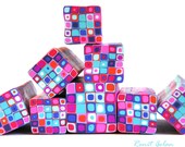 Polymer clay millefiori cane - Royal blue, dark blue, pink, orange, red, light blue and white Retro Dots Square cane