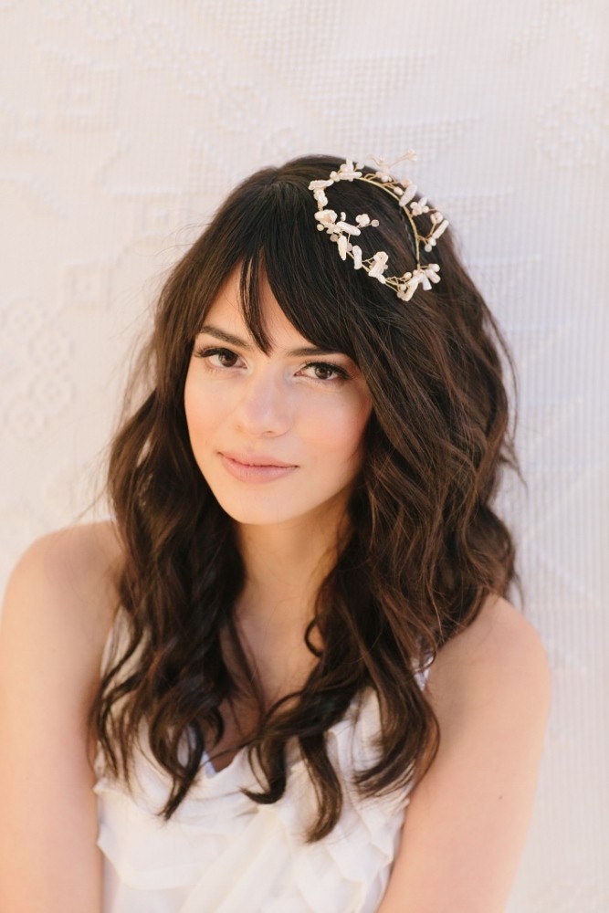 Frances Bridal Headband, Wedding Headpiece, Freshwater Pearls, Bridal Halo, Crown, Gold Tiara, Bridal Hair Piece, Ships in 1 Month