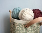 Damask knitting tote. large knitting bag, teal damask