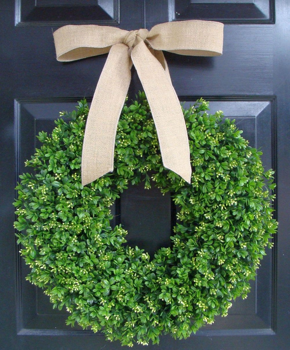 Summer Boxwood Wreath- 16 inch Spring Wreath- Boxwood Summer Wreath for Door- Outdoor Wall Art- Door Hanging- Custom Ribbon