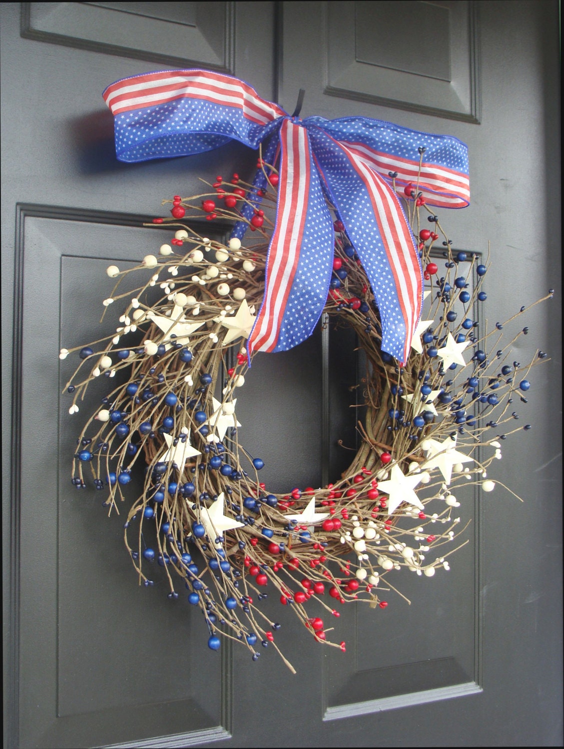 Berry Wreath, July 4th Decor, Americana, Patriotic Wreath, Americana Decor, Memorial Day Wreath, Rustic Wreath, Primitive Decor