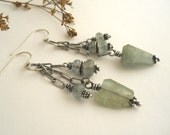 moss aquamarine,chain earrings, dangle earrings, march birthstone, fine jewelry, beaded earrings, green