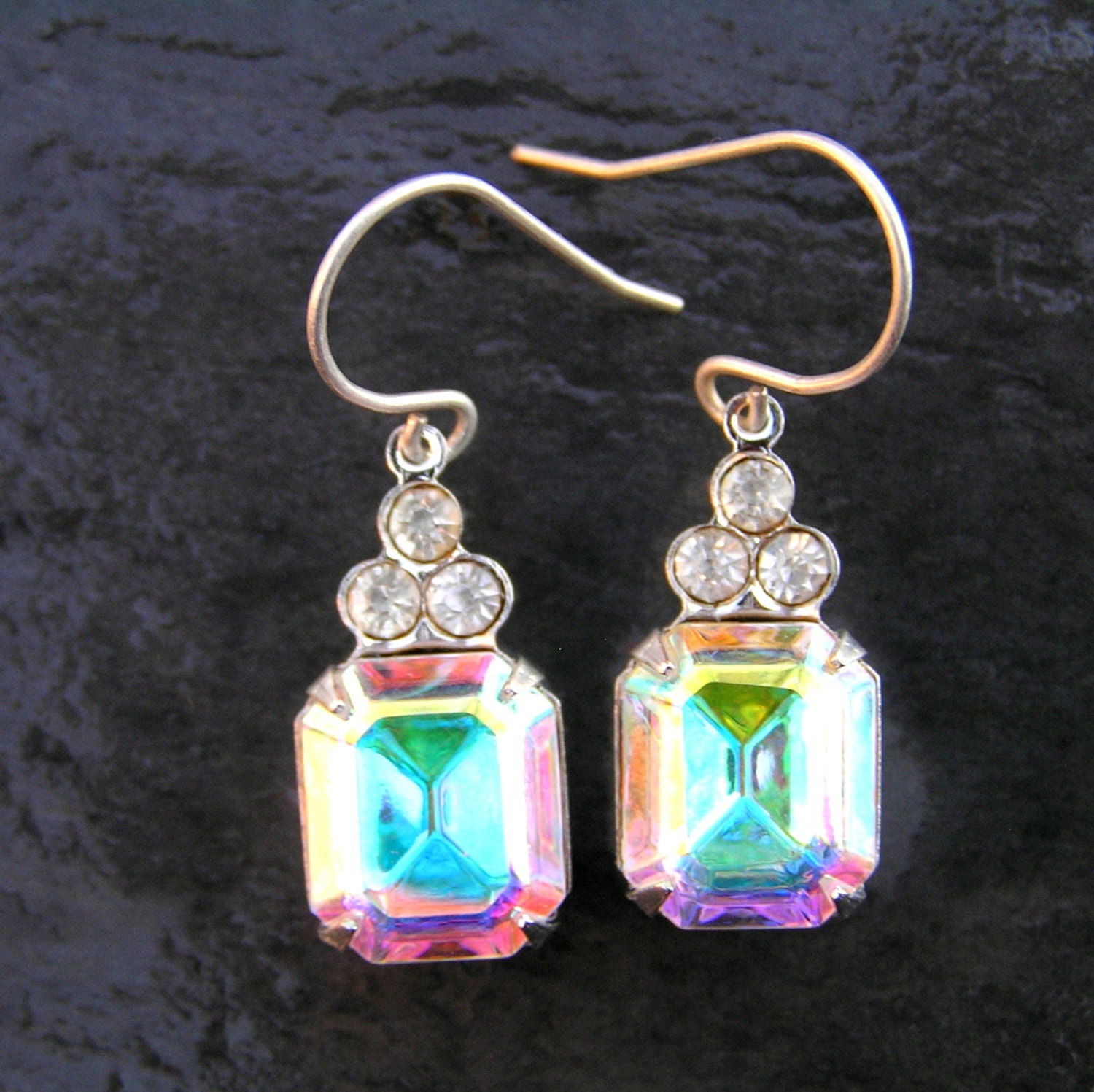 Swarovski Crystal Earrings, Emerald Cut, Rainbow, Spring Jewelry, Wedding Jewelry, Bridal, Rhinestone Earrings, AB Crystal