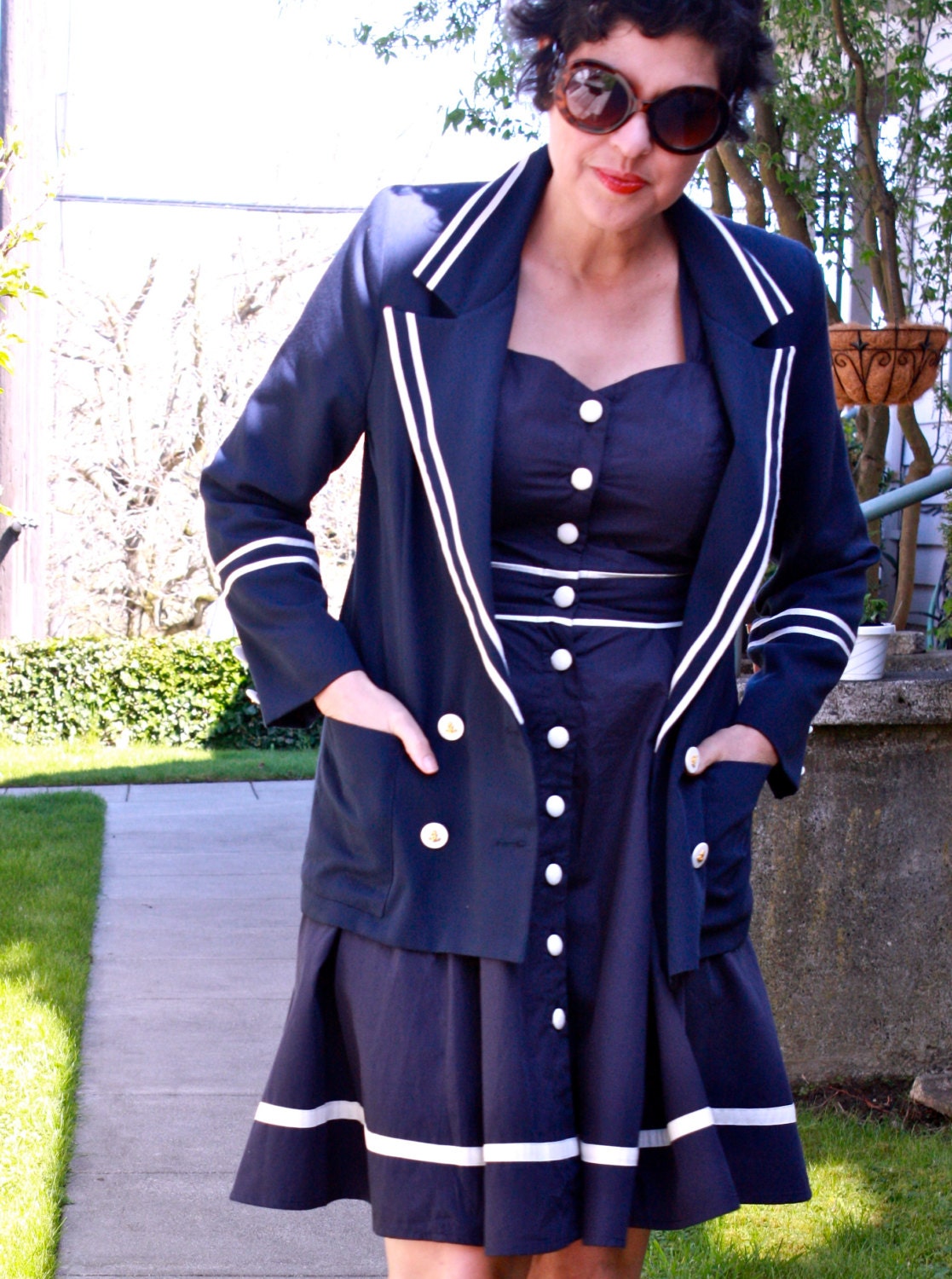 Vintage 1980s Nautical Navy Blazer Made In USA Womens 14P