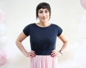 Cropped Navy Sweater- High Waist Spring Fashion Short Sleeve Sweater
