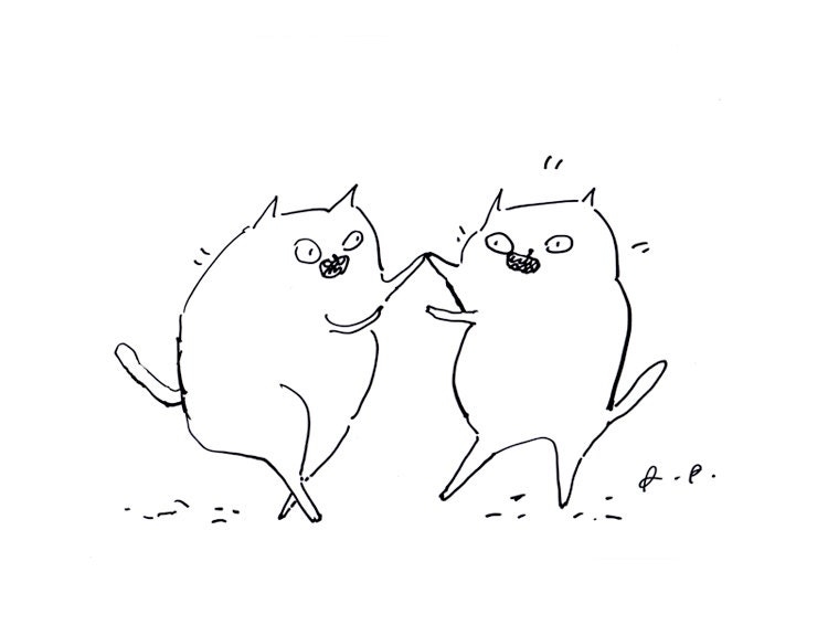 Dancing Cats- Ink Drawing- Simple Art- Joy