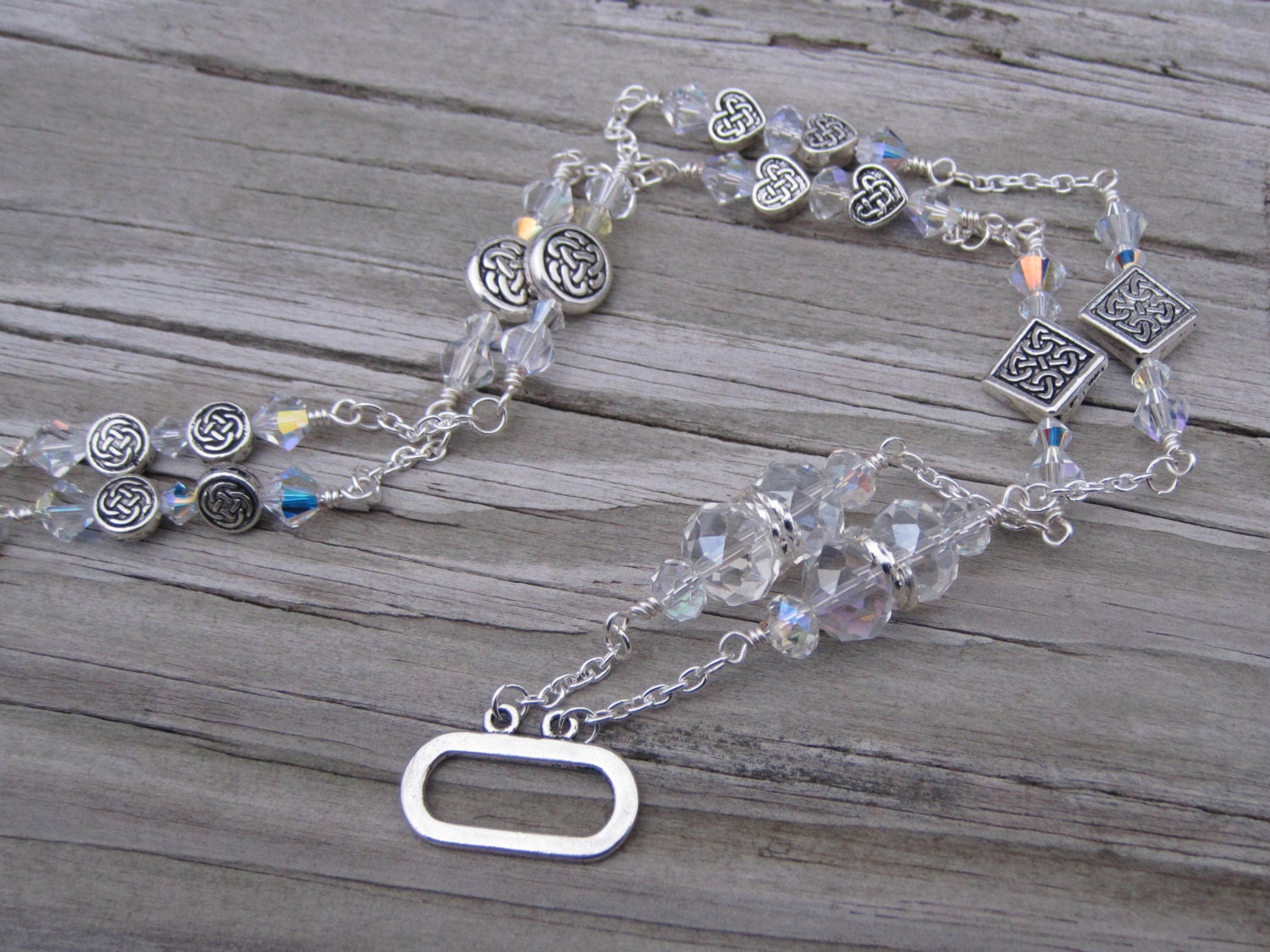 Celtic Work ID Badge Lanyard. Swarovski Crystals. April Birthstone.