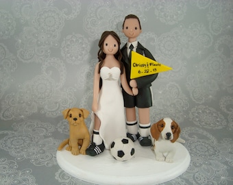 Personalized Soccer Theme with Pets Wedding Cake Topper