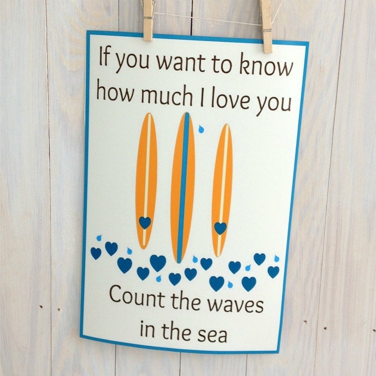 Surf art- beach nursery decor, inspirational quote, surfboard, love, turquoise blue, 11x14 print by Cathie Carlson