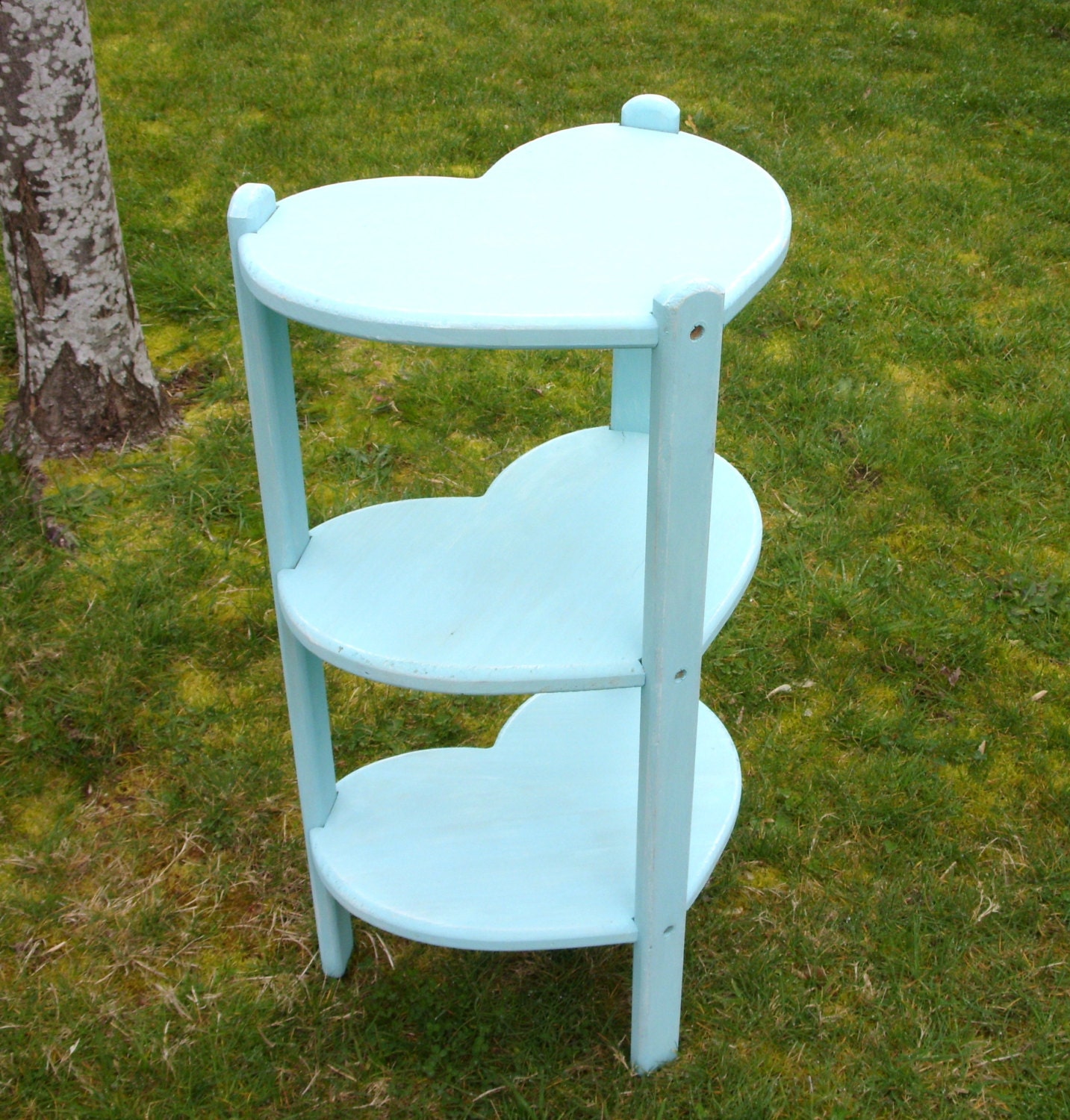Turquoise Standing Wood Heart Shaped Shelf Side Table