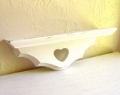 Shabby Chic Cottage Style Wood Heart Wall Shelf Antique White