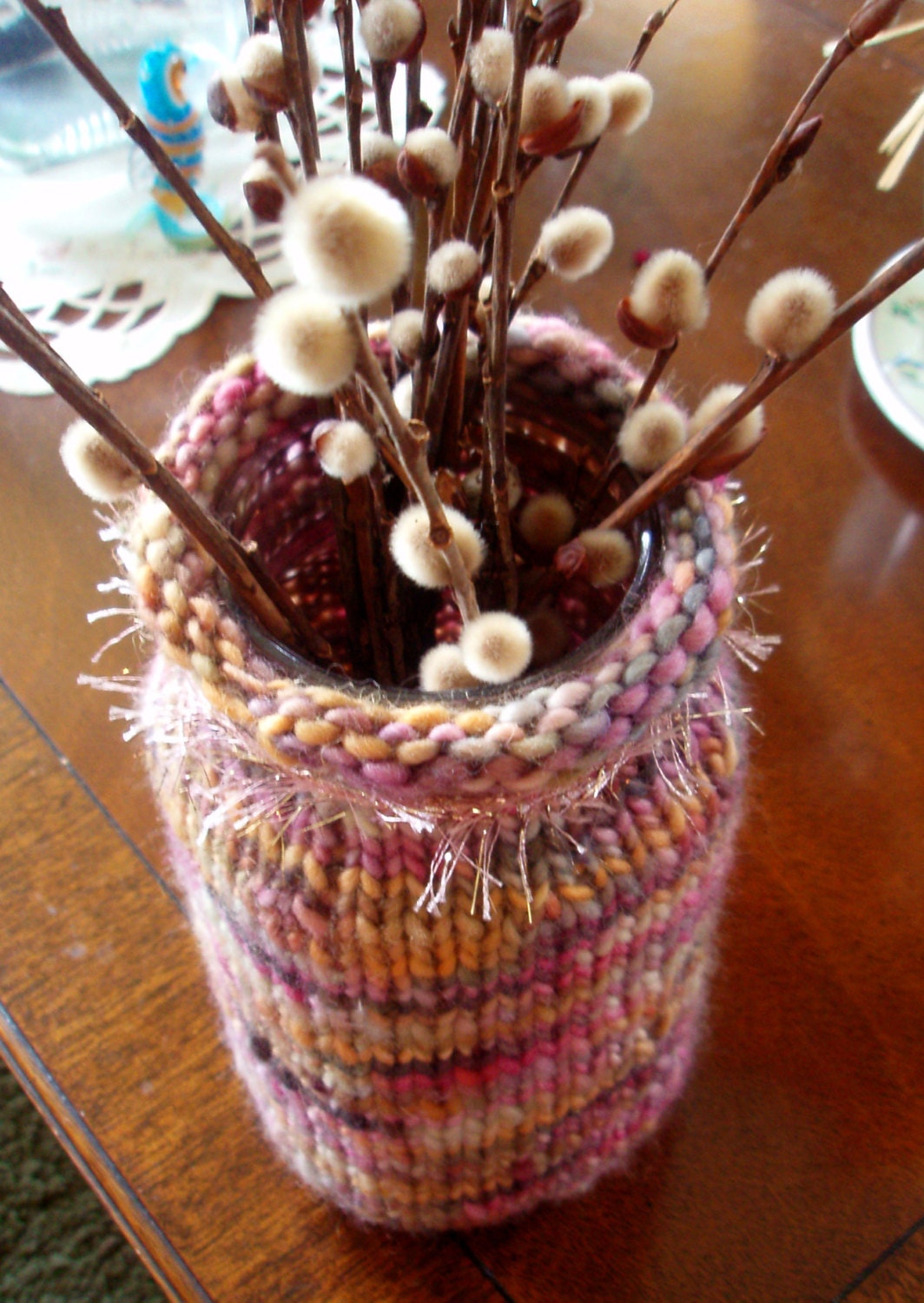 Knitted Vase Cover - One of a Kind Woolen Jar Cover for Flowers, Arrangements, Etc. - Custom Options Available