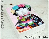 Garden Frida - ACEO Mini Original Art Doll Print Mounted on Wood Block by GRIMITIVES
