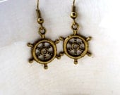 Ship's Helm Earrings - Wheel - Summer - Antique Bronze - Nautical - Beach - Ocean  - Gifts Under 25