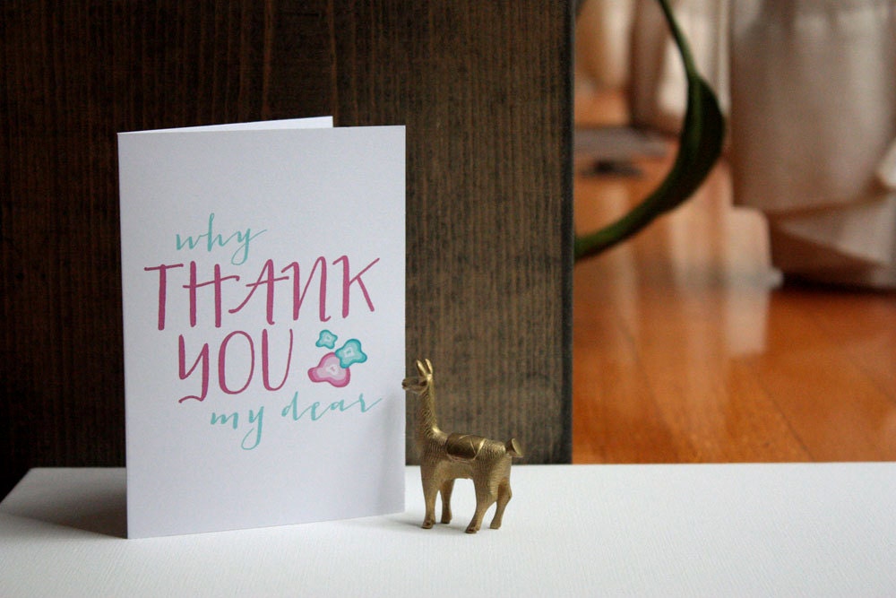 thank you card why thank you my dear script typography teal magenta letterhappy etsy floral flowers spring wedding baby shower thank you