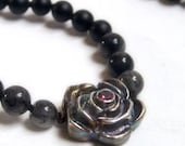 Sterling silver rose nacklace with onyx beads