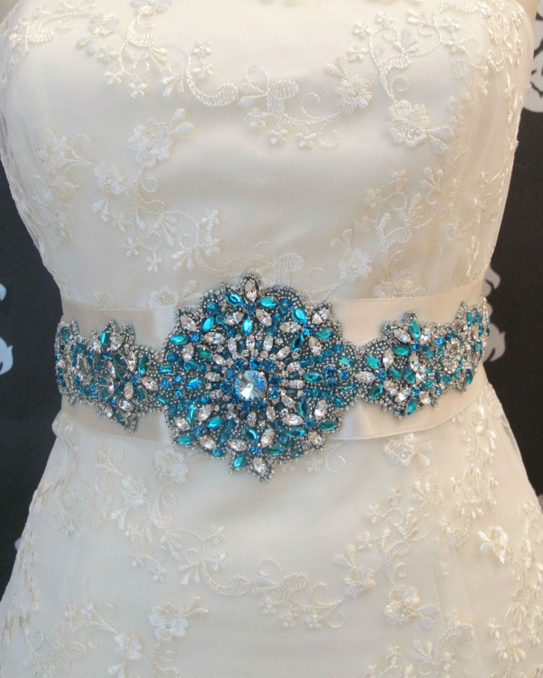 Turquoise Blue Rhinestone Crystal Beaded Bridal by gebridal