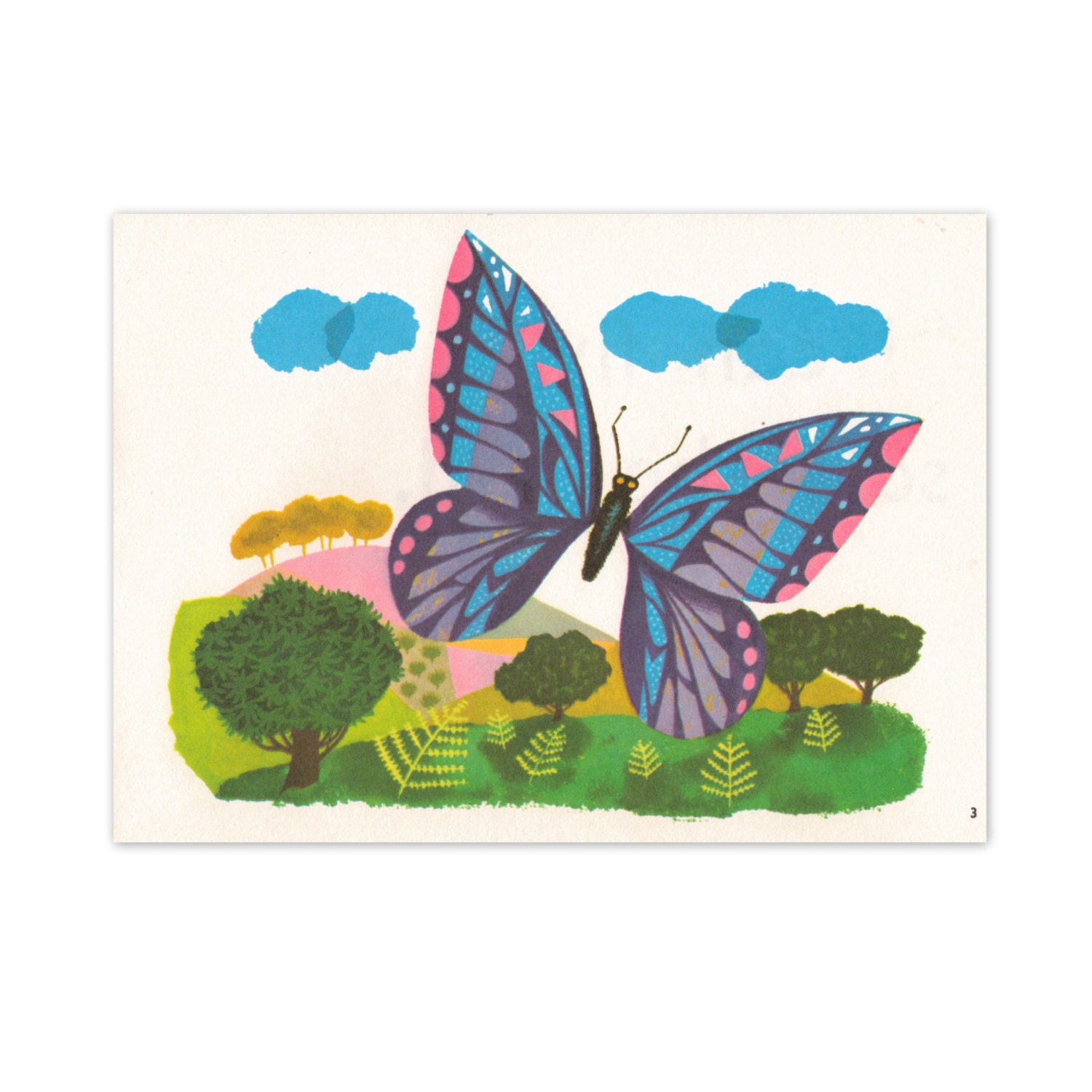 The Butterfly. Vintage 1970s Children's Book Print. 5" x 7". Ready to Frame. Baby Nursery, Animals, Zoo, Noah's Ark. (No. 1234)