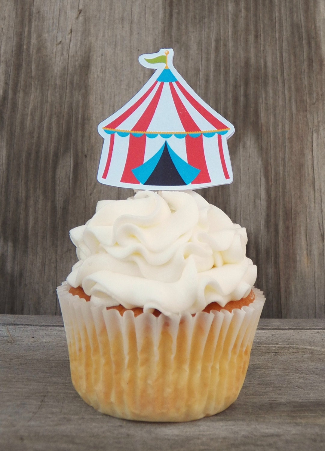Circus Party - Set of 24 Circus Tent Cupcake Toppers by The Birthday House