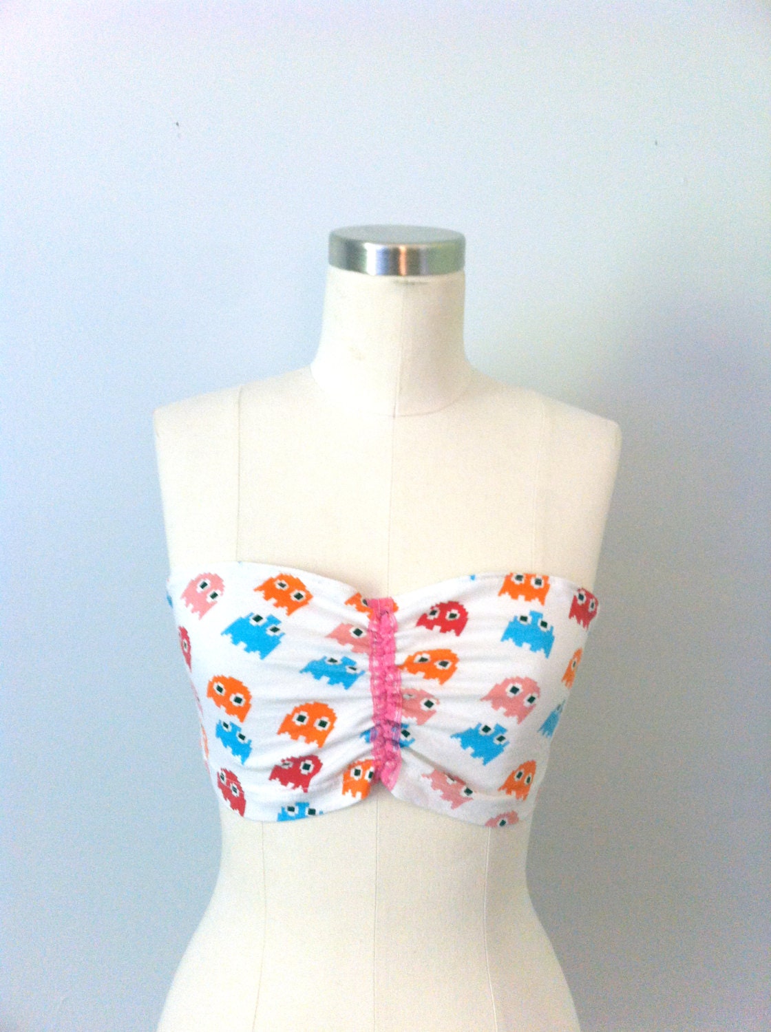 KG // Pac Man Ghosts Bandeau Bra Top Jersey Knit and Lace 32