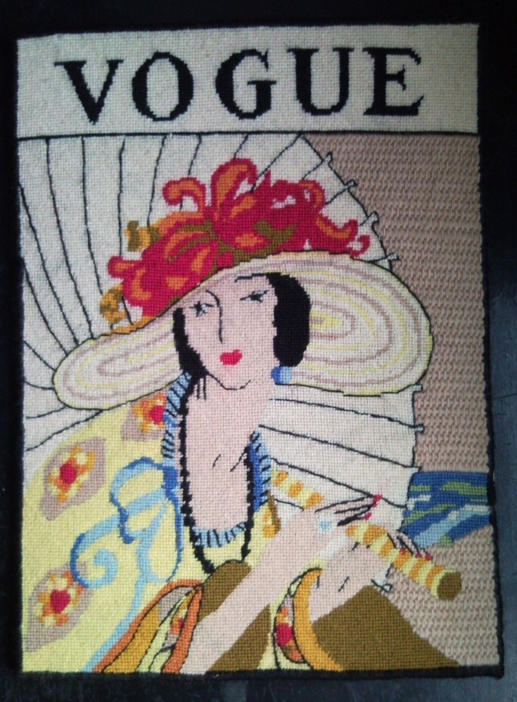 Art Nouveau Large Vintage Vogue Cross Stitch Art Ready to Hang