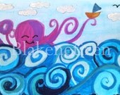 Nursery Painting Mysteries of the Deep Art Print on Card Stock 8.5 x 11