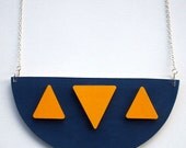 Aztec Collar Necklace - 'Isis' - Statement Necklace - Colour Block - Wooden Necklace - Navy Blue and Yellow