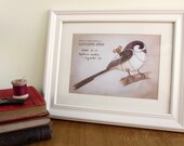 Steampunk Bird Illustration - Clockwork Long-tailed Tit, 5x7 inch print