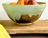 Serving Bowl  wheel thrown ceramic bowl Green Tea Khaki Brown glazes