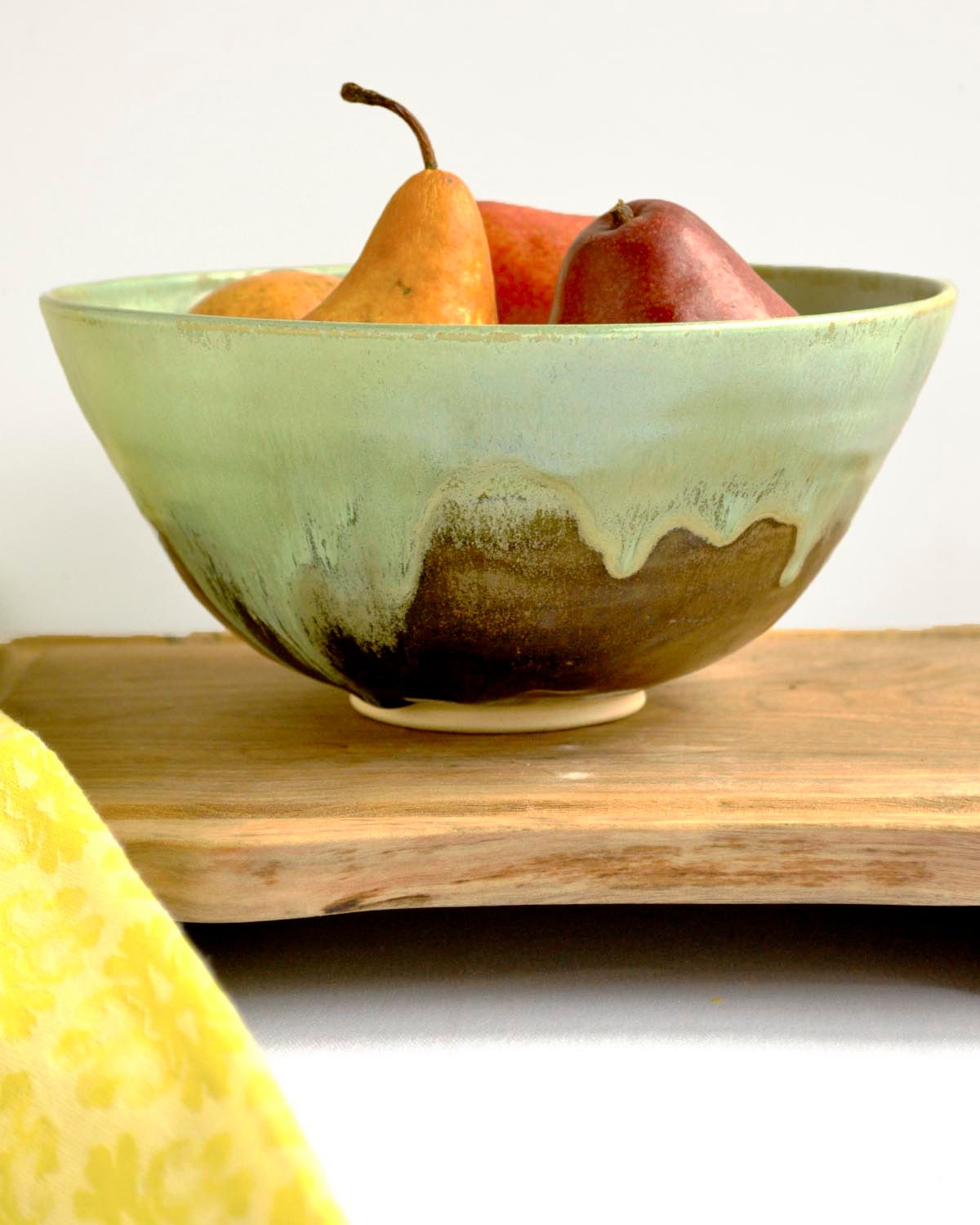 Serving Bowl  wheel thrown ceramic bowl Green Tea Khaki Brown glazes