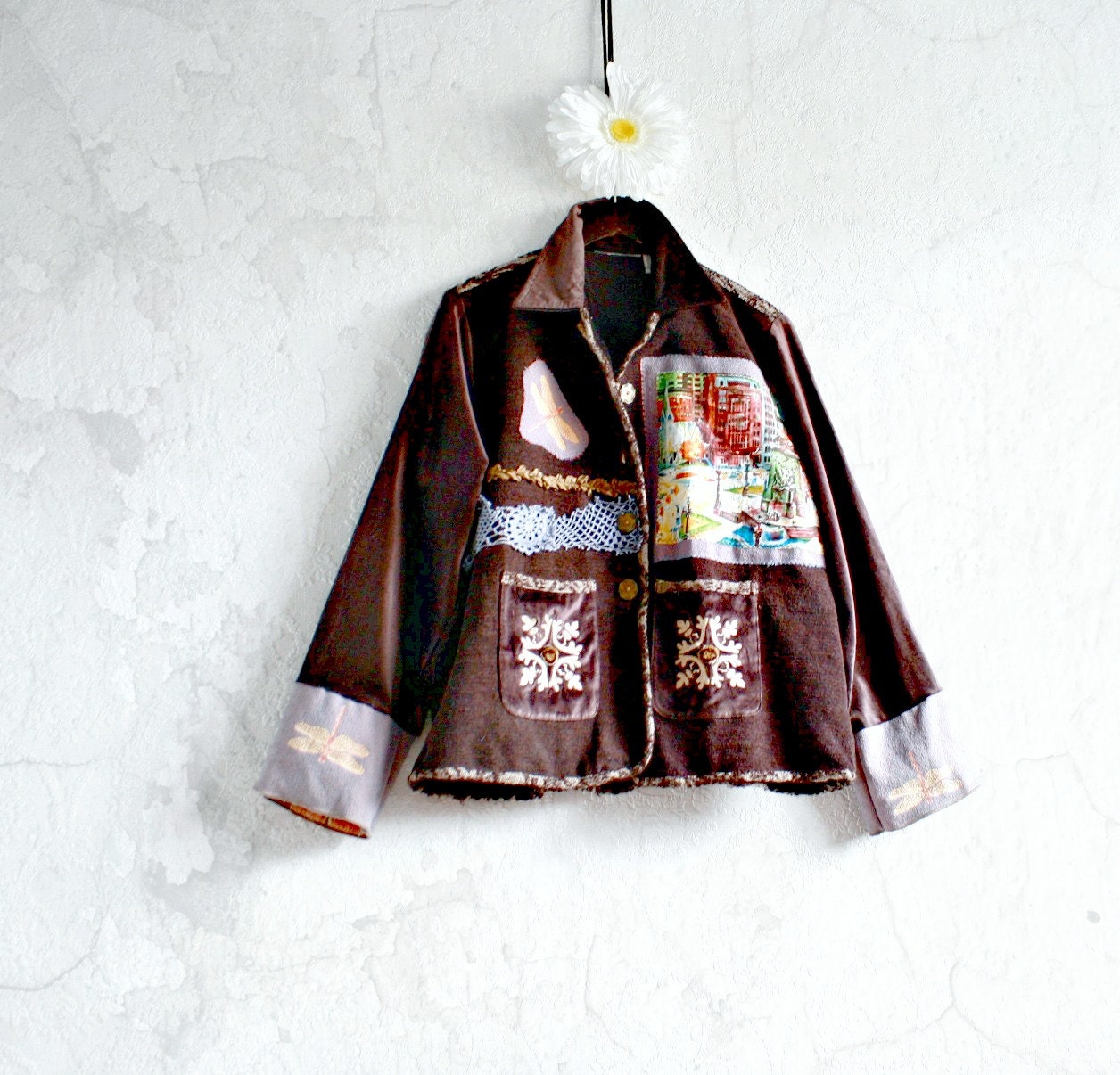 Wearable Art Burgundy Jacket Bohemian Chic Women's Clothing Upcycled Clothes Eco Friendly Ladies Wear Medium Large 'BLYTHE'