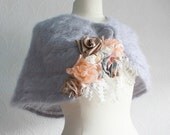 Purple Mohair Shabby Chic Capelet Lavender Shawl Peach Floral Victorian Style Vintage Stole Upcycled Women's Wrap 'LILITH'