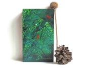 Verdant Green painting original fine art miniature acrylic summer green forest red birds home decor