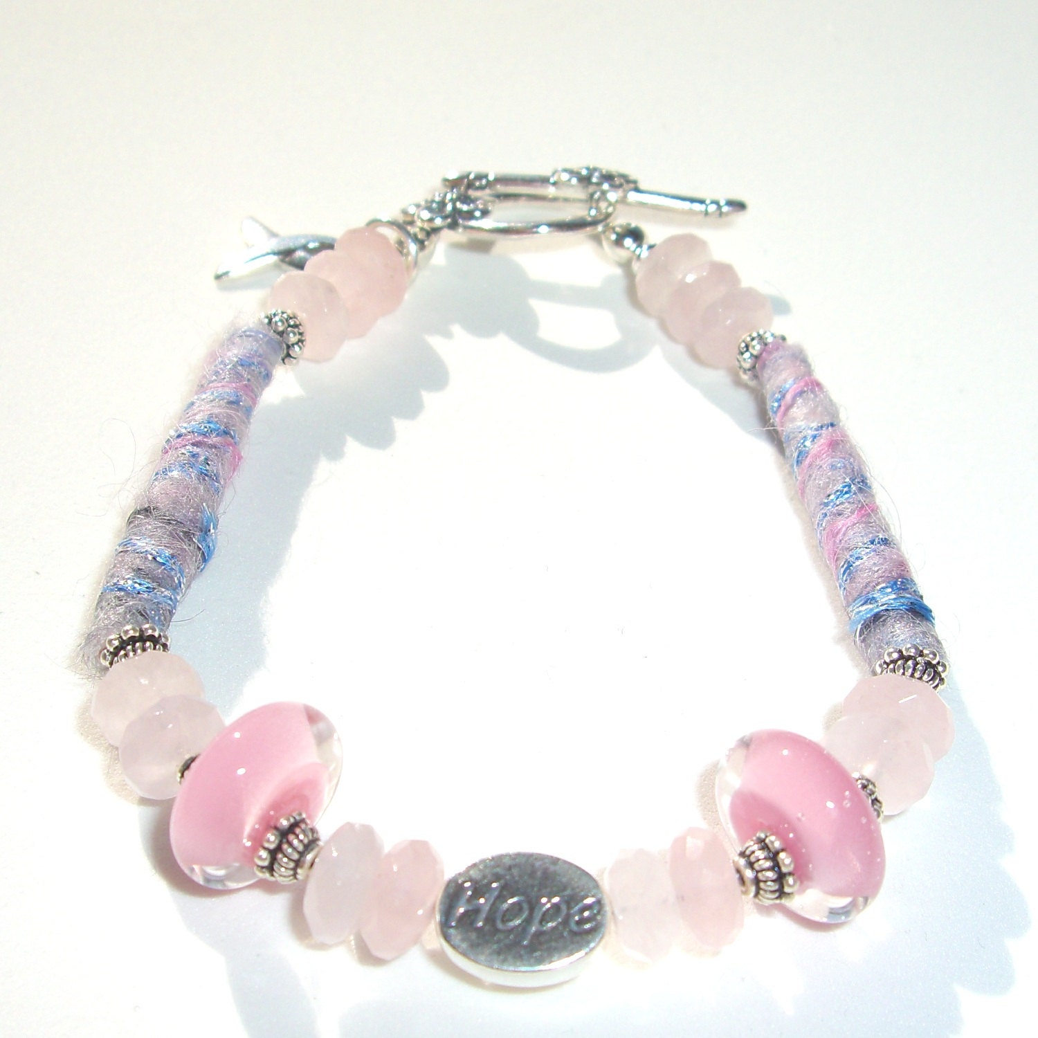 Fiber Bracelet, Pink Bracelet, Cancer Awareness, Hope, Breast Cancer