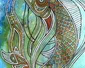 Original Tribal Fish Pisces Koi Carp Animal Art by Lynnette Shelley
