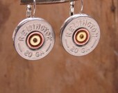 Shotgun Casing Jewelry - Remington 20 Gauge Silver Leverback Earrings - Great Size - Most Popular Gauge