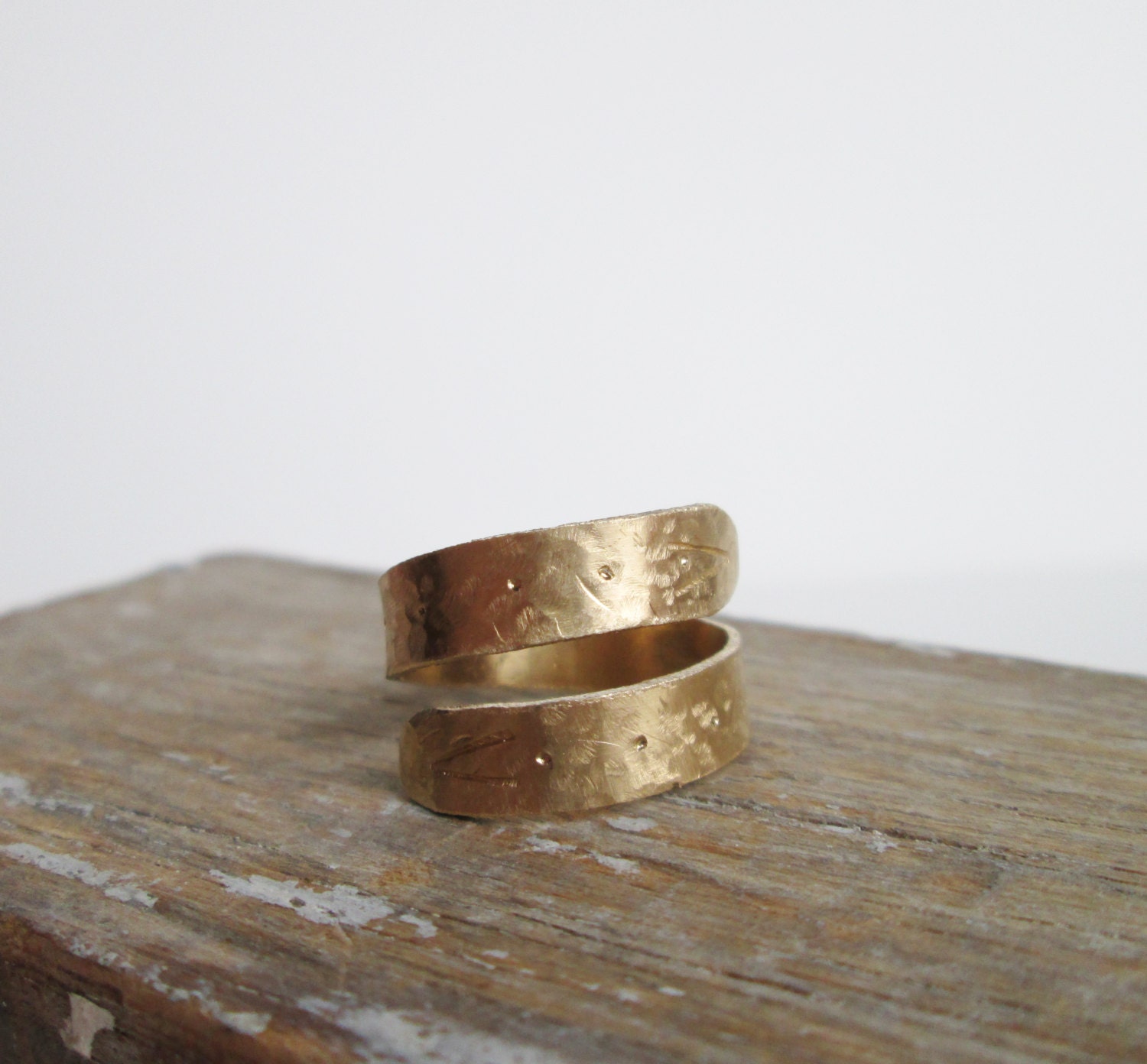 Hammered Brass Dotted Snake Ring No. 2. Wrap Band. Adjustable. Stamped Pattern Ring. Hand Stamped Ring.