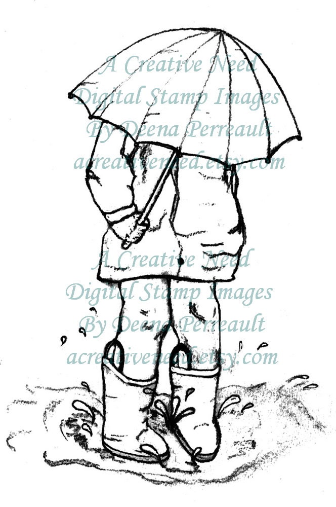 INSTANT Download Digital Stamp Image PUDDLE JUMPING for Card, Scrapbooking, Mixed Media Art
