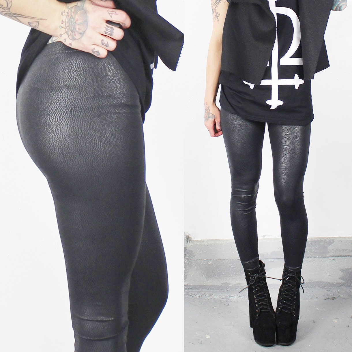 Matte Black Reptile Print Leggings -  MADE To ORDER