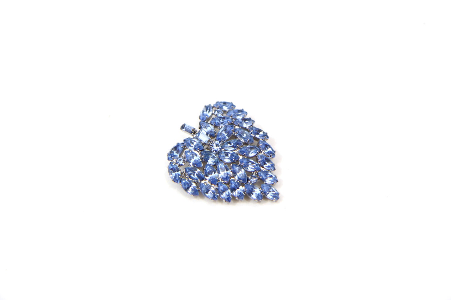 Vintage Blue Rhinestone Leaf Brooch