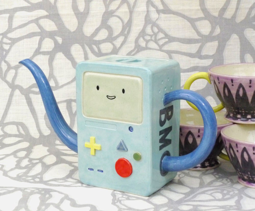 Beemo Tea Set: Adventure Time Inspired Teapot with 4 Tea Cups