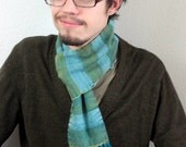 Handwoven Scarf: Emerald and Sky Blue Striped