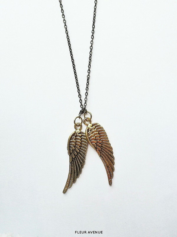 angel wings bird feather long lariat necklace