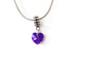 Dark Purple Necklace, Swarovski Crystal Heart Necklace, Women's Necklace, Silver Chain Necklace