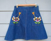 70s Embroidered A- Line Mini Skirt